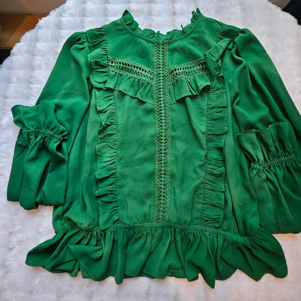 Happy Nature, Green Blouse, Ruffles , Lace